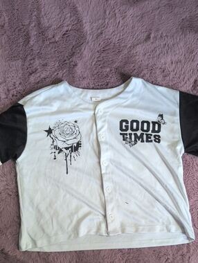 Vibe White and Black 'Good Times' Button-Front Kids Shirt